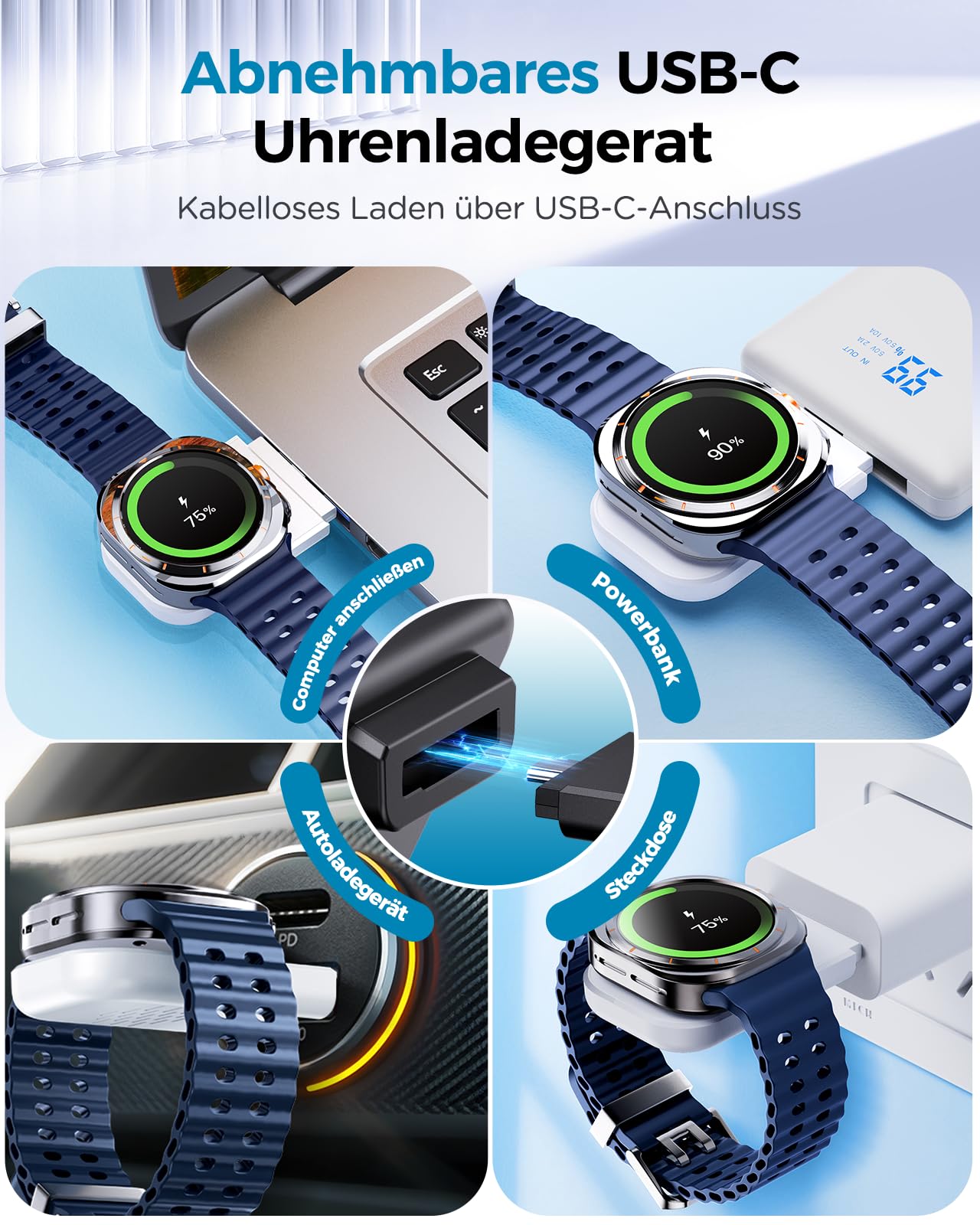 EGV Indukcyjna stacja ładująca do Samsung – bezprzewodowa ładowarka 3 w 1, kompatybilna z Galaxy S26 Ultra/S25/S24, Z Fold/Flip 7/6, Buds, zdejmowana ładowarka do Galaxy Watch Ultra/8/7, bez adaptera