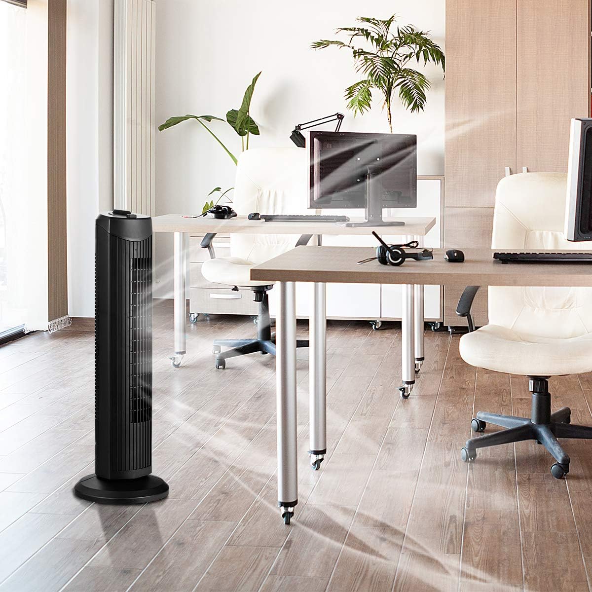 COSTWAY Tower Fan, 28-Inch Oscillating Tower Fan, Quiet Cooling Whole Room Bladeless, 3 Speed, 3 Wind Mode, Oscillating Tower Fan for Bedrooms, Living Rooms, Kitchen (Black)