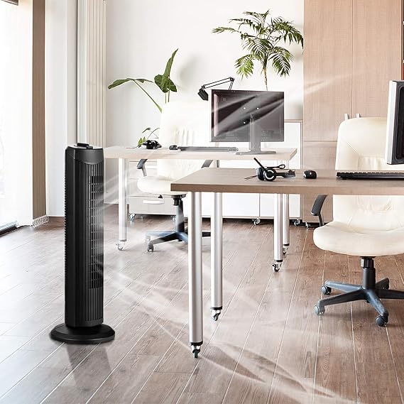 COSTWAY Tower Fan, 28-Inch Oscillating Tower Fan, Quiet Cooling Whole Room Bladeless, 3 Speed, 3 Wind Mode, Oscillating Tower Fan for Bedrooms, Living Rooms, Kitchen (Black)