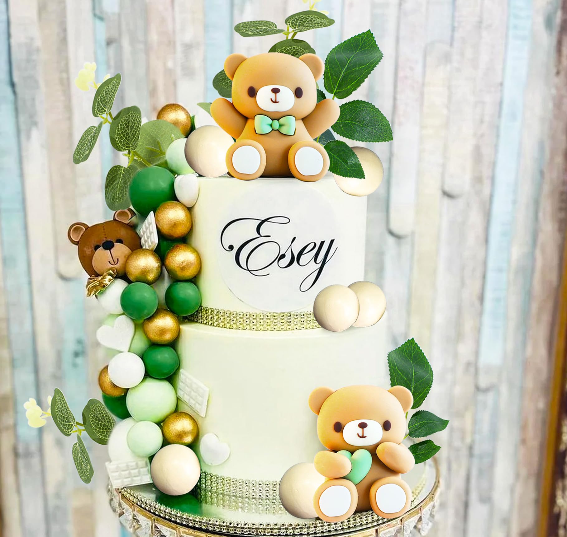 JeVenis Luxury Sage Green Baby Shower Cake Decoration Teddy Bear Cake Topper Gender Reveal Cake Decoration Bear Baby Shower Party Supplies Teddy Bear Decoration