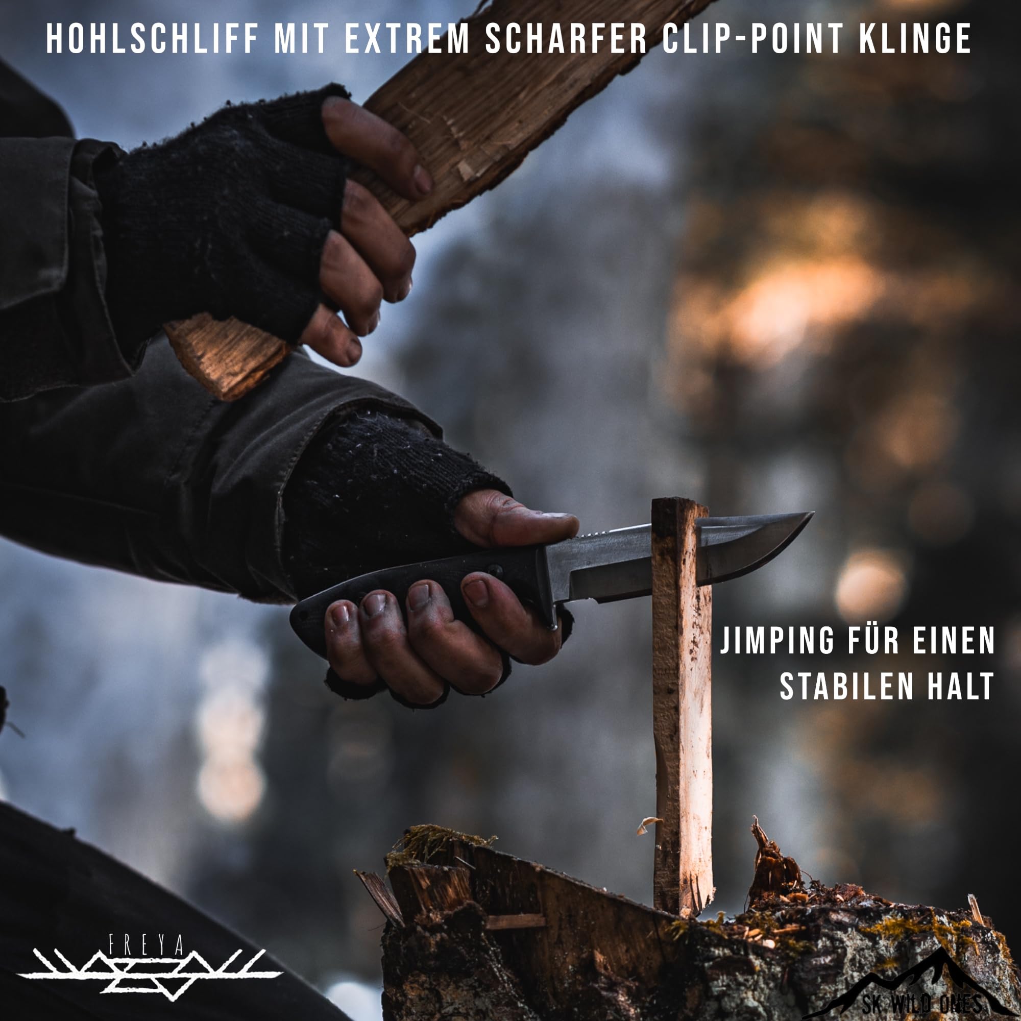 SK Wild Ones® Jagdmesser Outdoor Survival-Messer Feststehend mit G10 Griff - Full Tang 420 Stahl Gürtelmesser für Camping Freya