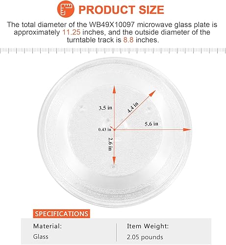 Miniatura 5 de Beaquicy WB49X10097 Bandeja de placa giratoria de cristal para microondas de 11.4in  Reemplazo para GE Sam-sung Hot-point