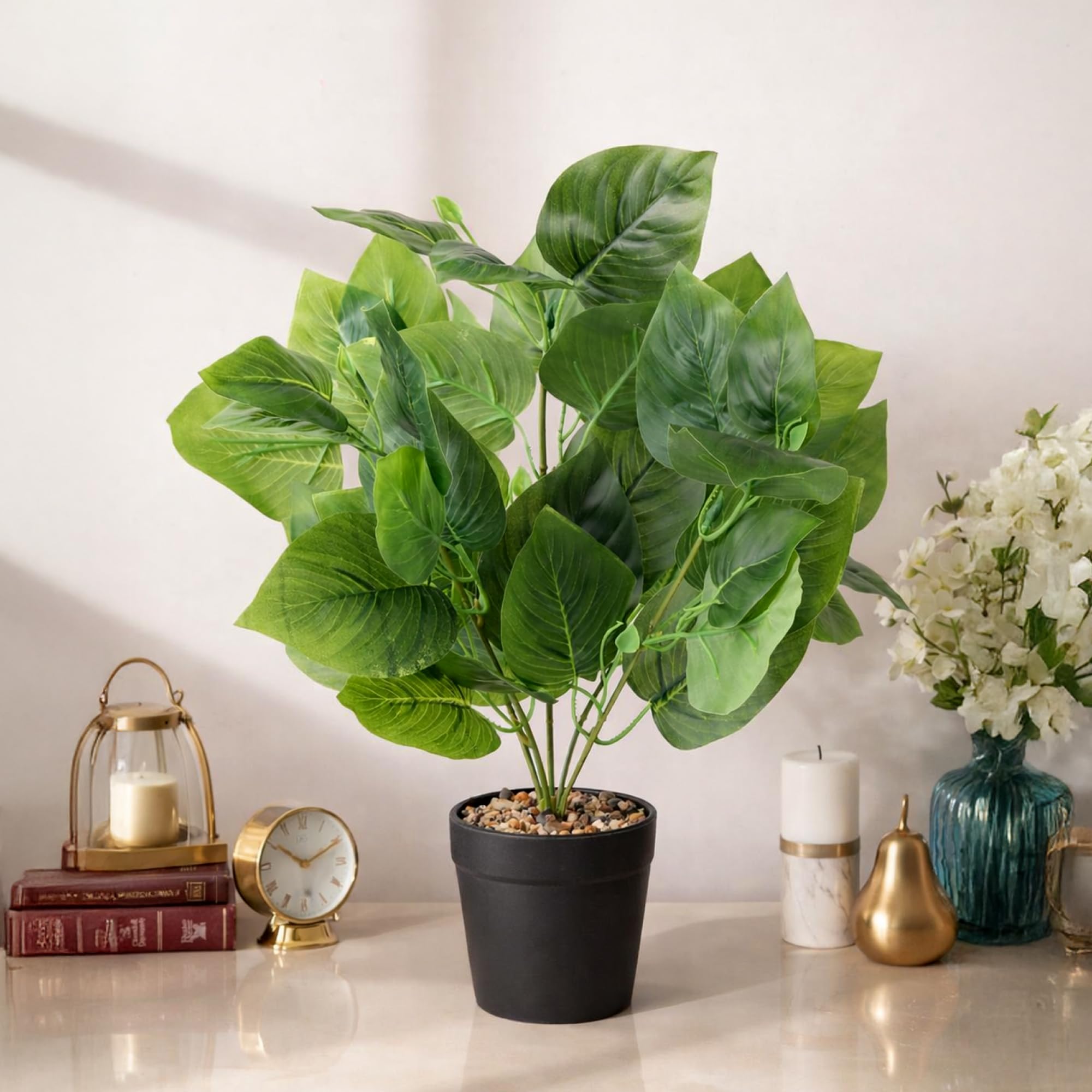 habere india-all the cultures fabricating india tropical philodendron artificial plants with pot for home decor | small fake plants for living room & indoor decoration (design06: l9 x w9 x h40 cm)