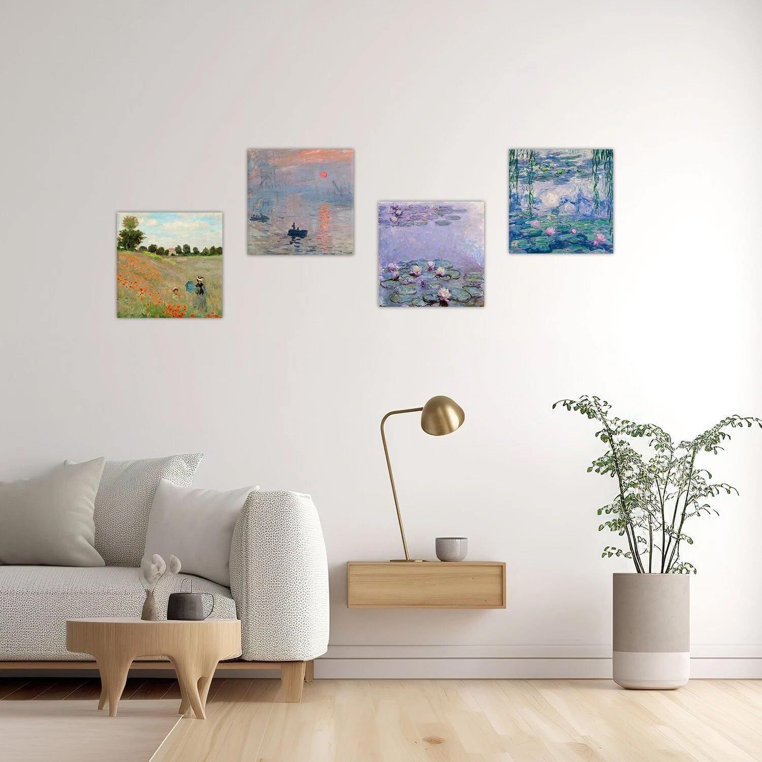 DìMò ART Quadri Classici d'Arte Claude Monet 4 pz 30x30 CM cadauno Stampa su tela Canvas Arredamento Arte Arredo per cucina, camera da letto, soggiorno, salotto, bar, ufficio, ristorante