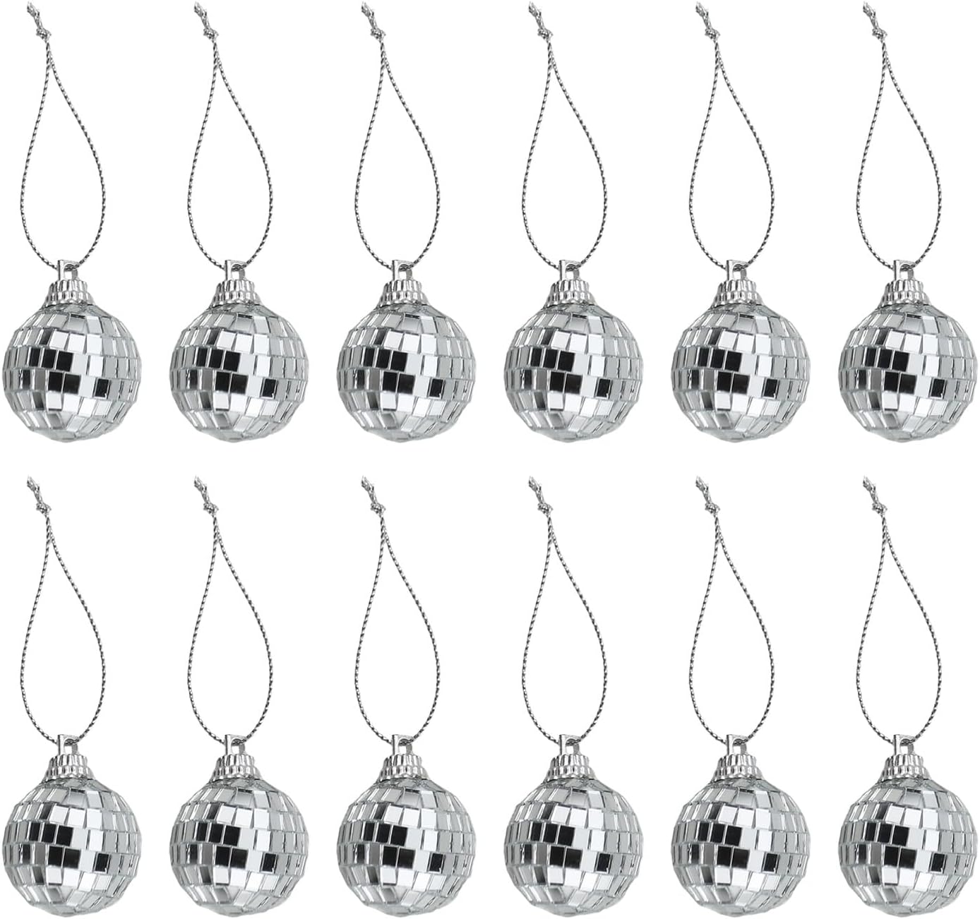 12PCS 1.18 Inch Silver Disco Mirror Ball with Hanging Cord for Party/Wedding/Thanksgiving/Christmas/Family Gatherings/Stage Performances Decorations