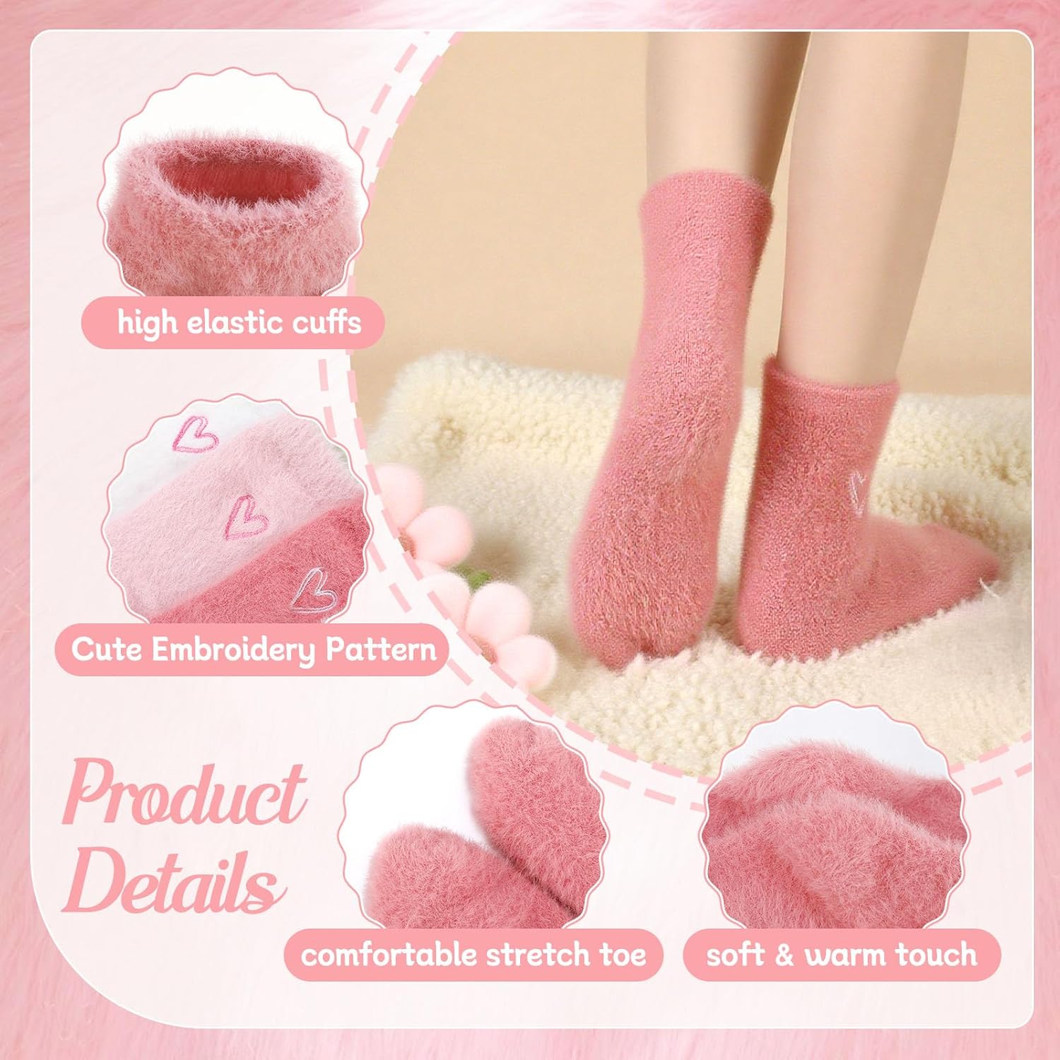 5 Pairs Fuzzy Socks for Women Soft Fluffy Home Sleeping Socks Winter Warm Cozy Slipper Sock - Image 4