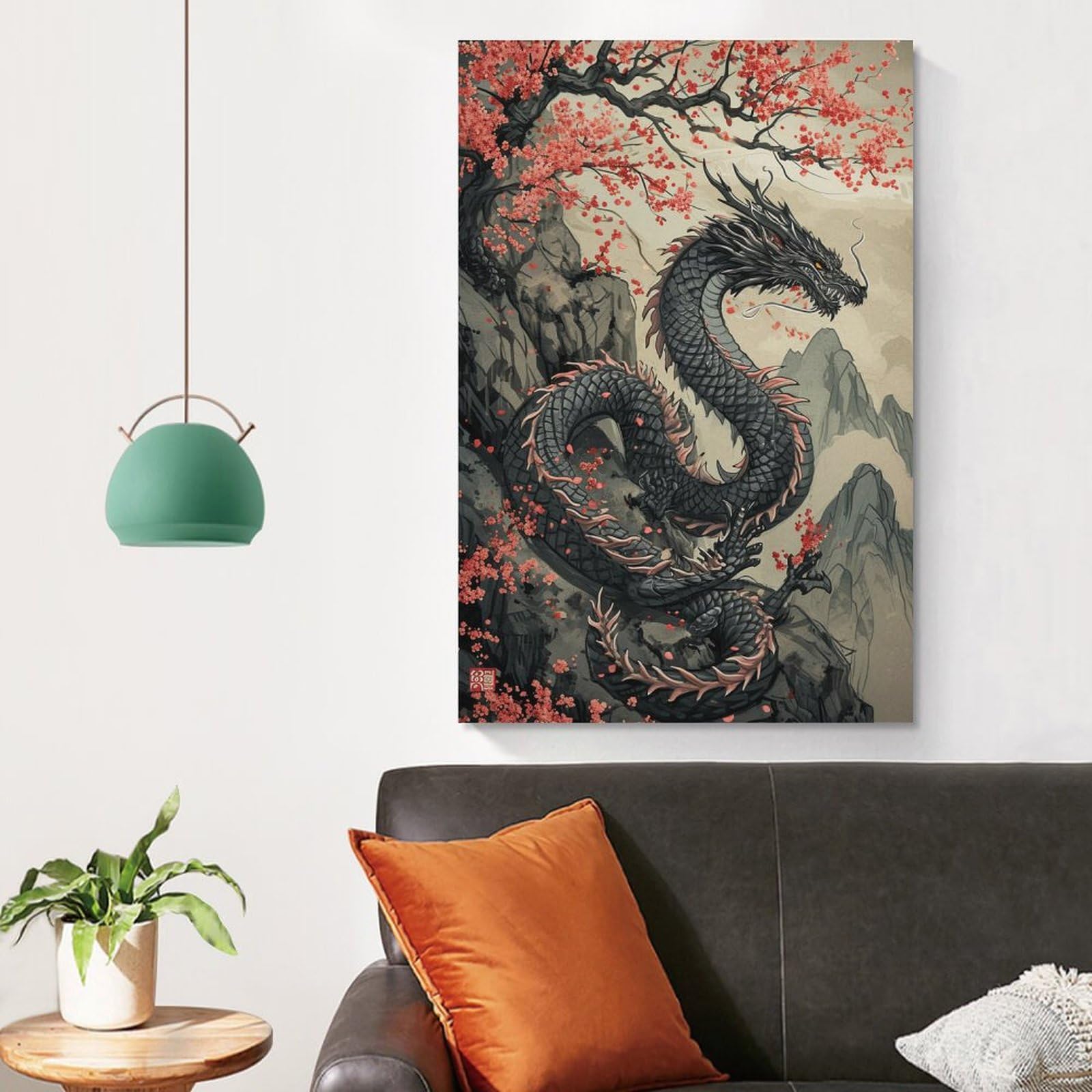 Amazon.co.jp: 絵画 山に座っている龍 アートパネル ポスター