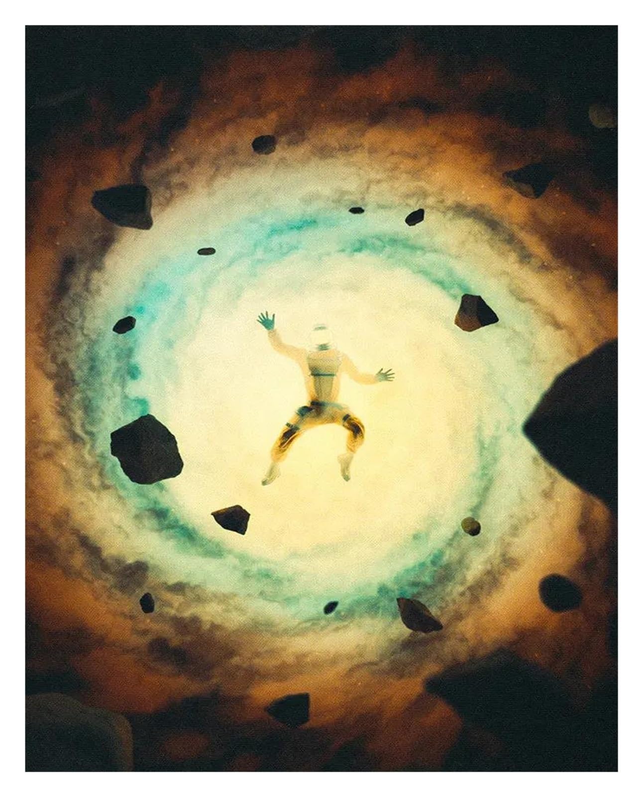 Imagen surrealista en cuadro sobre lienzo retro XENITE de space planet con diseño impreso