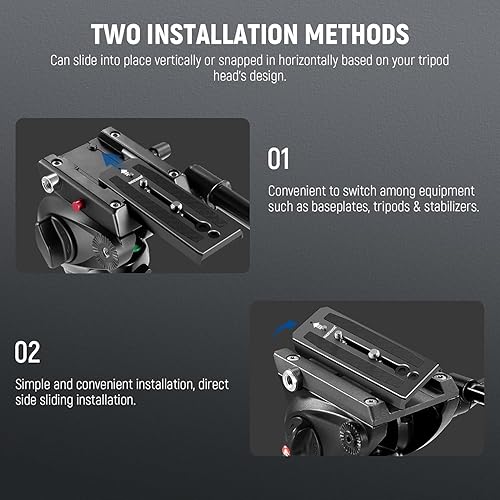 Miniatura 4 de Neewer 501PL - Placa de liberación rápida con cabezal fluido de trípode, placa de montaje de cámara con tornillos de 14 y 38 pulgadas, pin anti