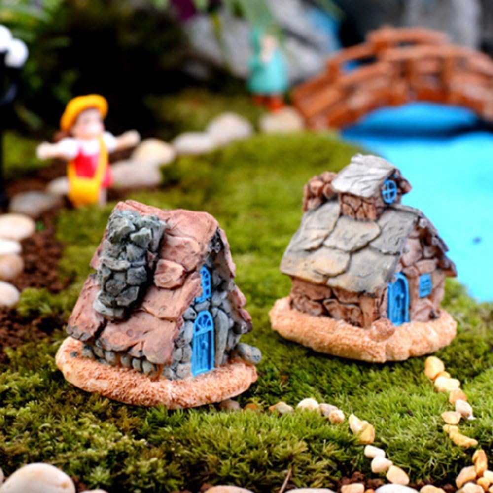 4 Pieces Miniature Fairy Garden Stone House - Mini Fairy Cottage House for Garden & Patio Decoration - Accessories for Home Decoration Outdoor Décor (4 Stone House)