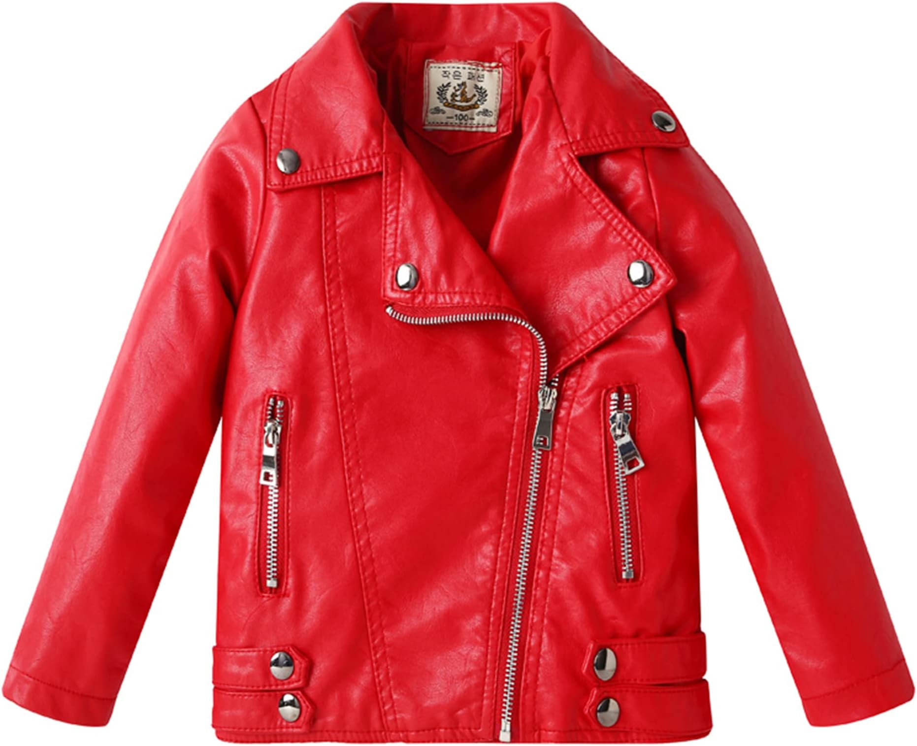 LUCKFACE Girl's Biker Jacket Faux Leather Rivets Leather Motor Jacket