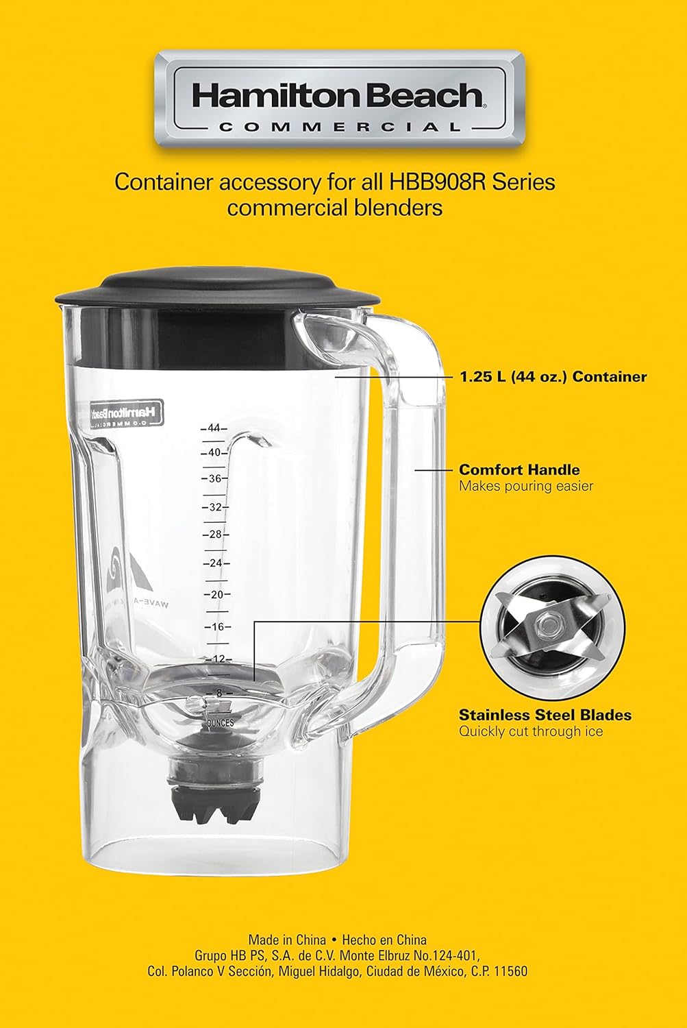 Hamilton Beach Commercial 908®R 44 Ounce / 1.25 Liter Polycarbonate Container, Fits Blenders (Model: HBB908R), 6126-908R