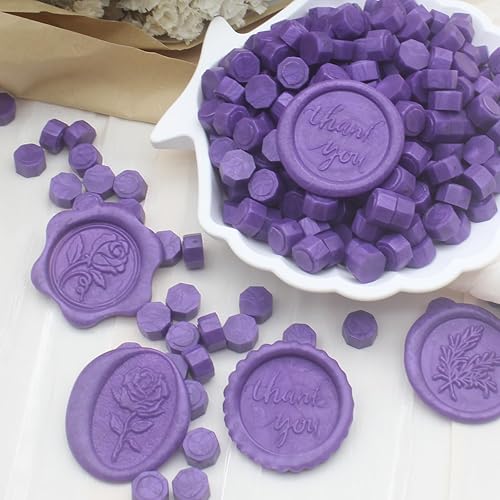 Miniatura 5 de 250 cuentas de sello de cera moradas, cuentas de cera de sellado prémium para sellos de sellos, paquete de repuesto de pellets de cera octágono para