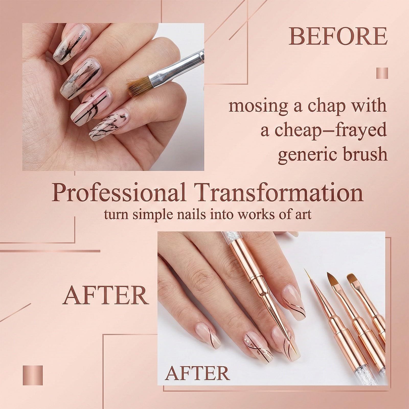 Pennelli Unghie,3 Pezzi Pennelli per Unghie,con Pennello Sottile, Accessori per Unghies con Manico Diamantato, per Smalto in Gel, Manicure da Salone, Fai da Te