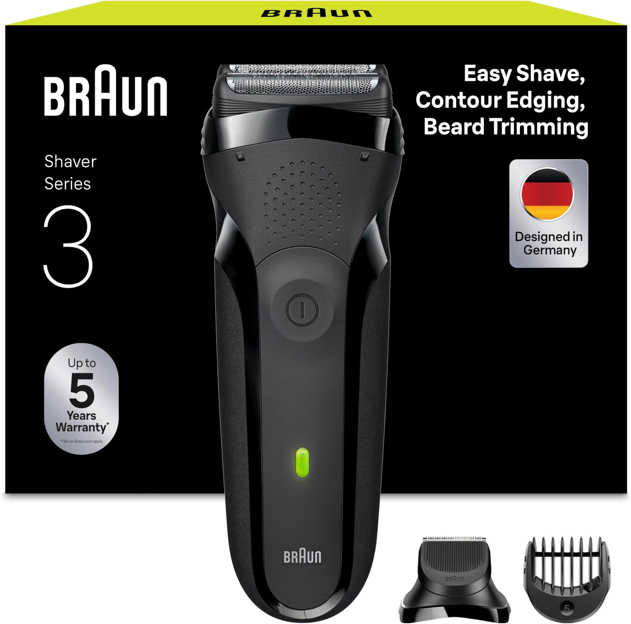 Braun Series 3 Style & Shave Electric Shaver, Electric Razor for Men with Precision Beard Trimmer and 5 Combs, Gifts For Men, UK 2 Pin Plug, 300BT, Black Razor