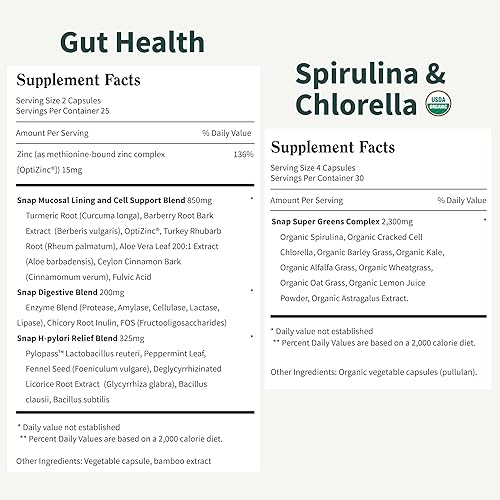 Miniatura 8 de Snap Supplements Gut Health & Organic Spirulina Chlorella Bundle - Probiótico + enzimas digestivas + verduras - Apoya la digestión, desintoxicación,