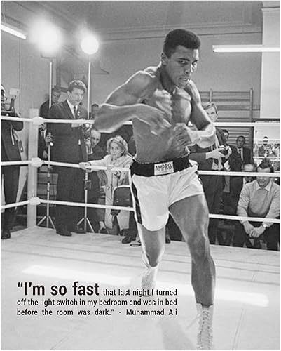 AMERICAN LUXURY GIFTS Póster con cita inspiradora de Muhammad Ali con texto en inglés "I'm So Fast Muhammad Ali", decoración motivacional para el