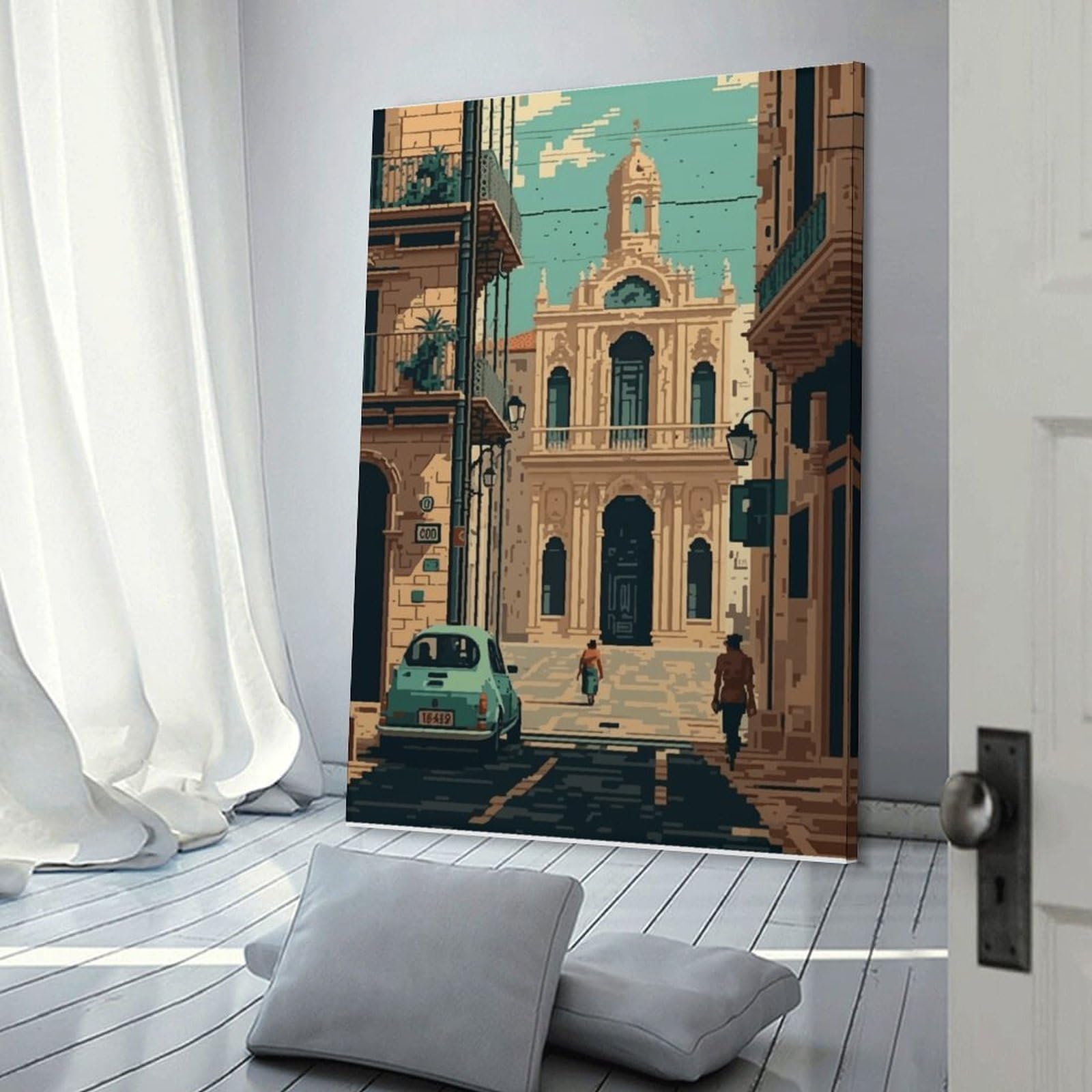 Junmoney Wall Picture Print Vintage European Street Scene, 12x18inch(30x45cm), for Wall Displays, Bedrooms Or Room Updates, Wall Decor Suited to Curated Displays