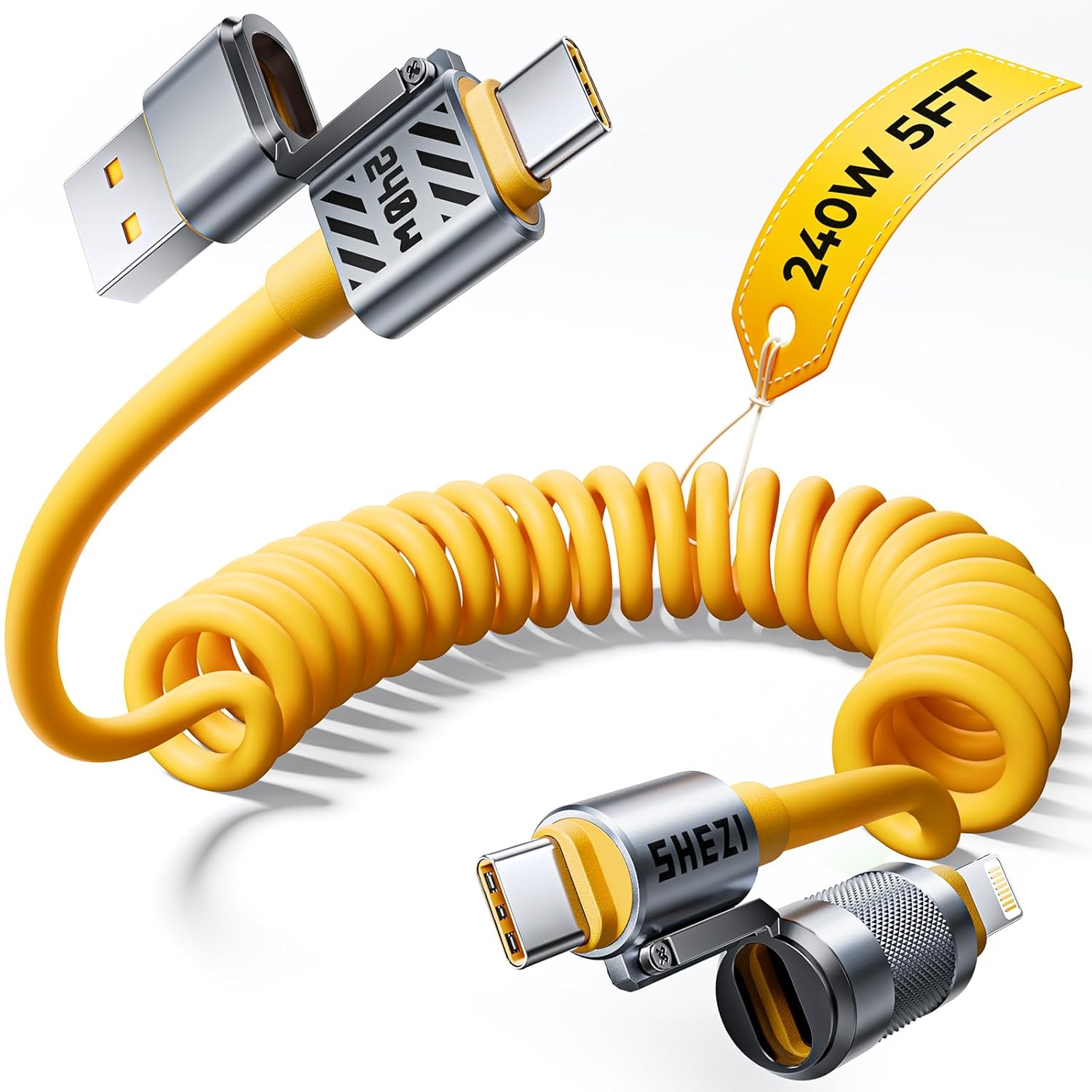 Coiled 4-in-1 USB-C Cable with 240W Fast Charging