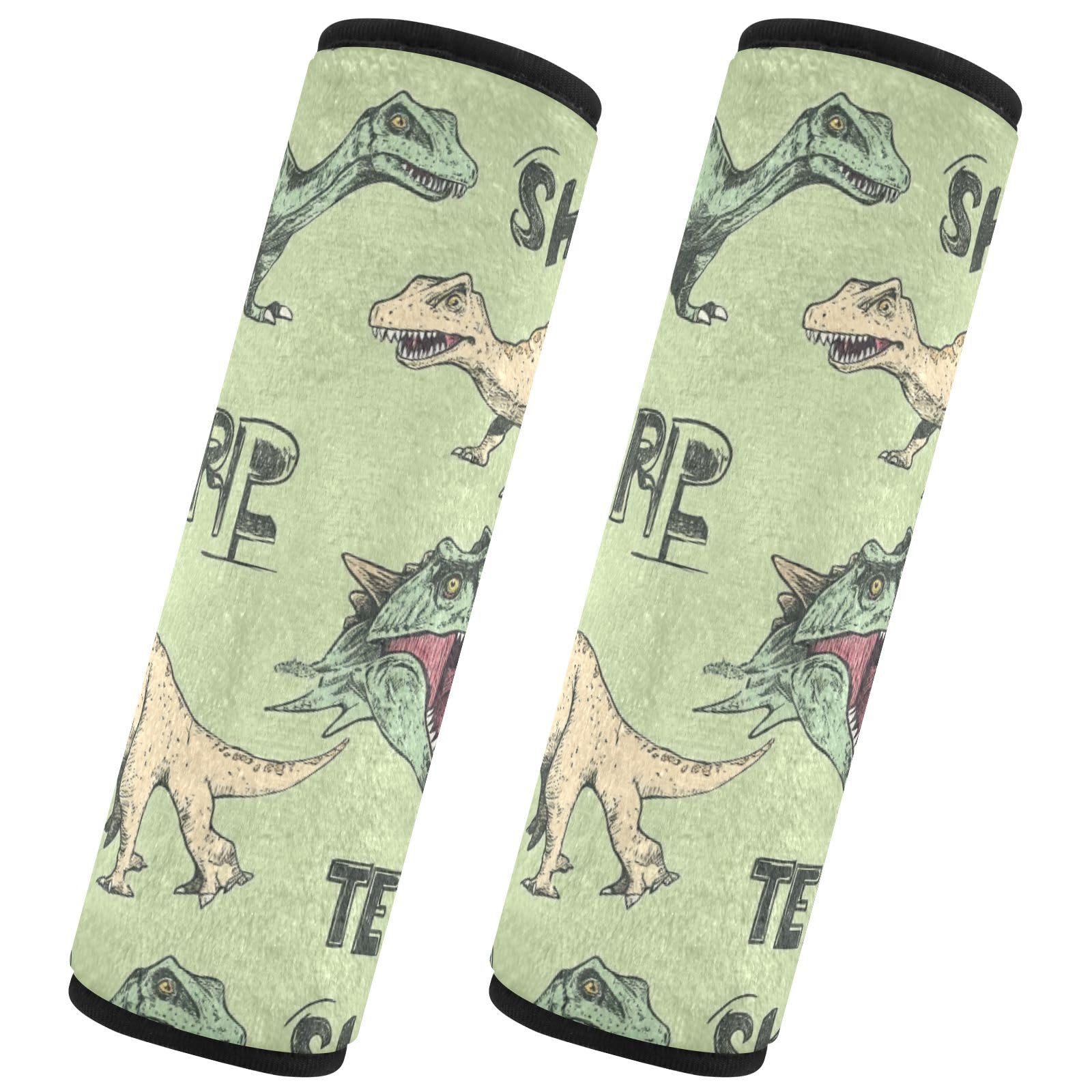 Seat Belt Covers 2 Pack Dinosaurs Vintage Car Seat Strap Covers Super Soft Sharp Teeth Car Seat Neck Cover for Boys Girls Adults Babies S