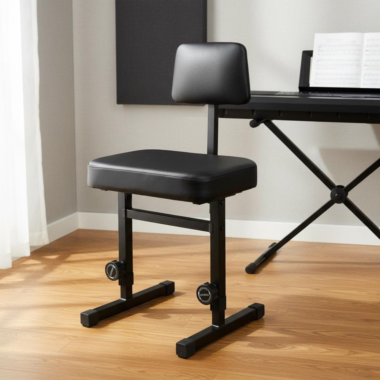 Sedia Musicale Regolabile Sedia Pianista Pianoforte Sgabello Tastiera con Schienale Regolazione Graduale Supporto Lombare Comfort Prolungato Adatta per Prove