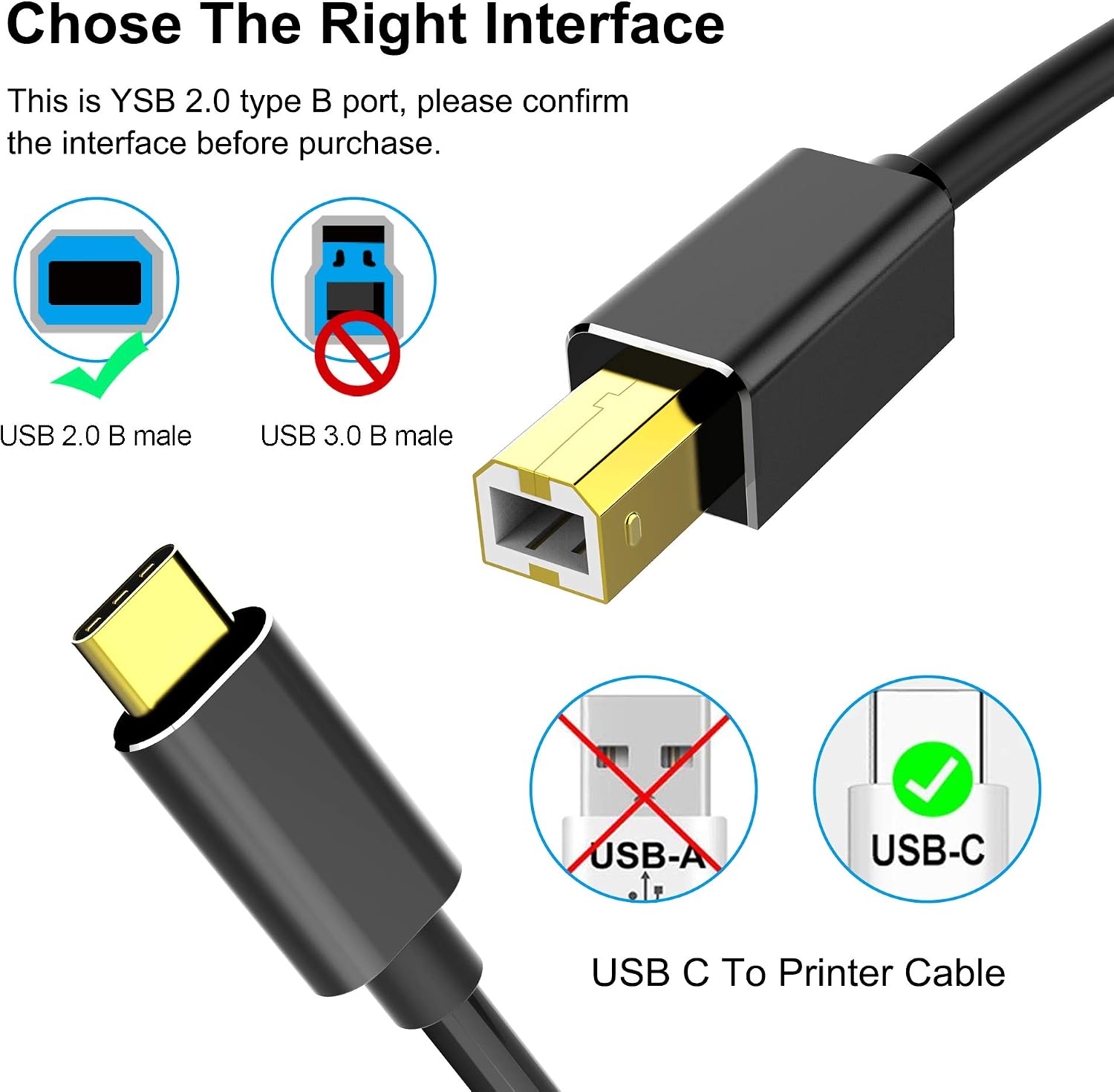 USB C Printer Cable, 10 Feet USB Type C to USB B 2.0 High Speed Printer Cord for MacBook Pro Lenovo Thinkpad Dell Acer chromebook Pixelbook to HP Canon Brother Epson Xerox Printer Scanner Fax Machine