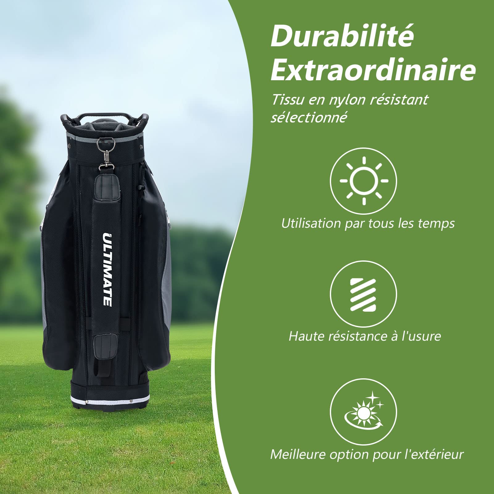 GOPLUS Sac de Chariot de Golf 14 Compartiments séparés avec Capuche Anti-Pluie, Sac de Voyage de Golf léger et Portable avec Housse Anti-poussière, bandoulière, Sac étanche pour Objets de Valeur