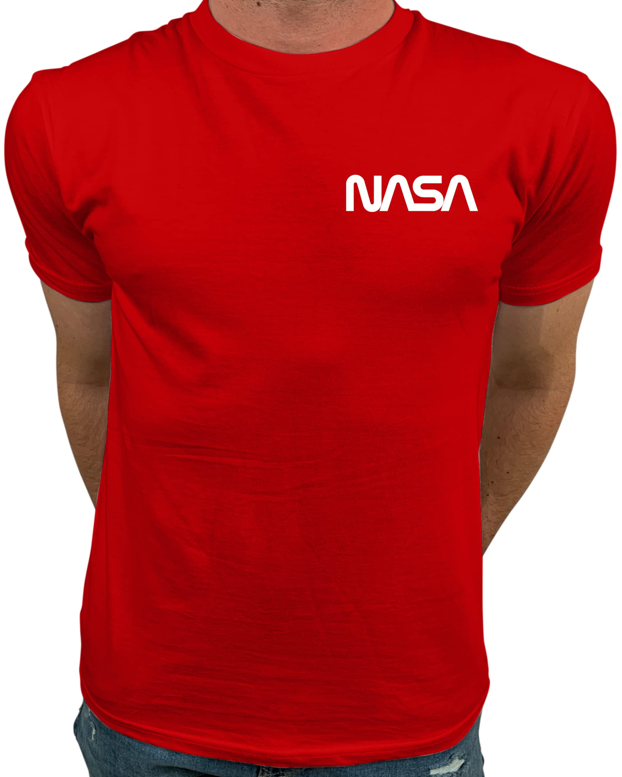 Market Trendz Official Logo NASA I Mini Pocket Logo NASA T Shirts for Men White on Red Large, Red