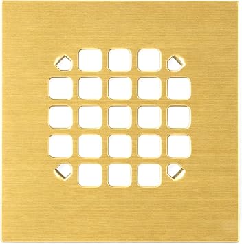 4-1/4 Square Snap-in Brushed Gold Shower Drain - Durable Replacement - 4.25 inch Durable Floor Cover -Snap-in Prongs - Easy Installation Universal Grate Stainer