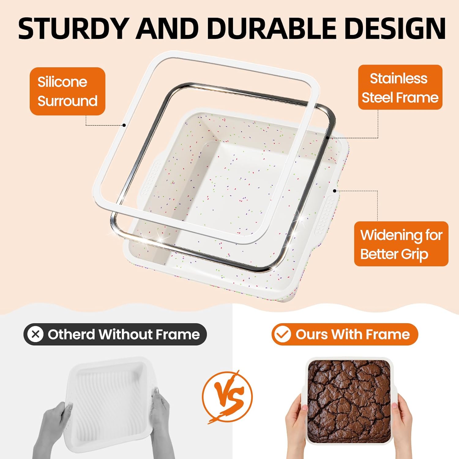 SJ 8 x 8 Inch Silicone Square Cake Pan with Metal Reinforced Frame Set of 2, Nonstick Silicone Cake Molds BPA Free Suitable for making Cakes Brownies Cheesecakes Pie Bread - Image 2