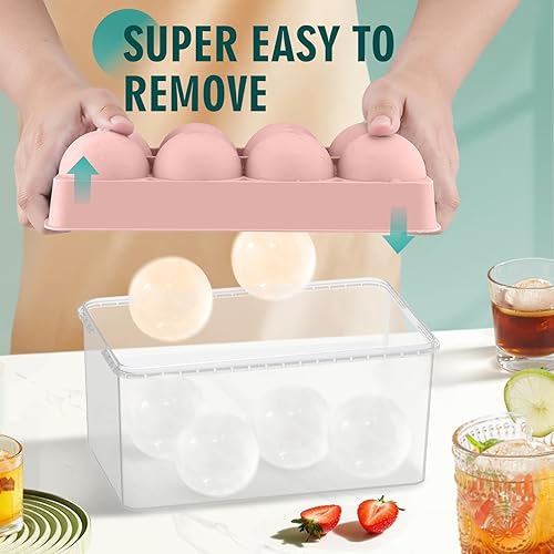 Miniatura 2 de WIBIMEN Bandeja grande para cubitos de hielo, molde de hielo de whisky de 2.5 pulgadas, paquete de 2 moldes de cubitos de hielo con cubo y pinzas,