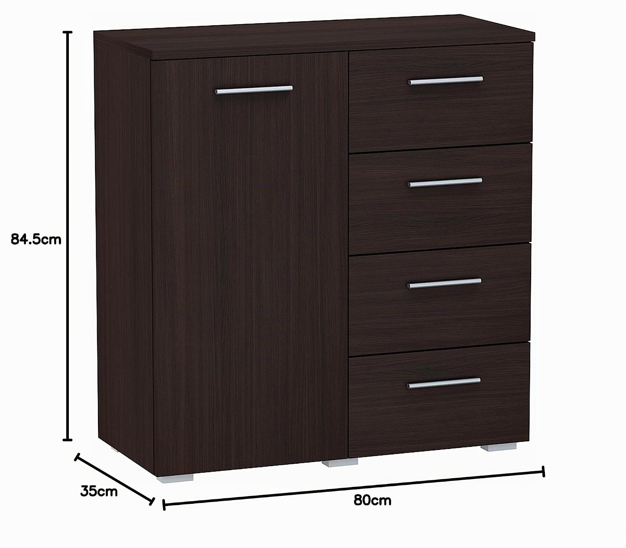 MATKAM Cómoda Helena 80 x 84,5 x 35 cm, aparador con 4 cajones y 1 Compartimento con Puertas, Ideal para despacho, recibidor, salón, habitación Juvenil o Infantil (wengué)