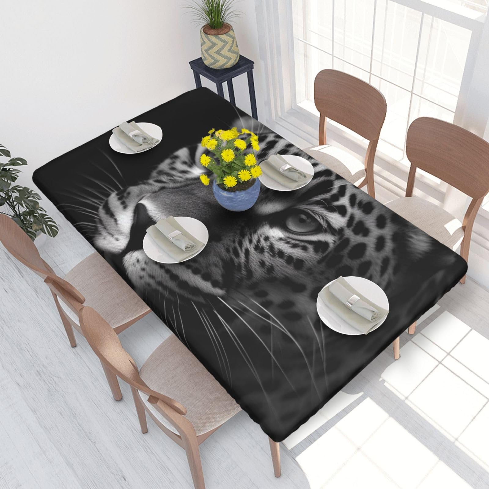DCARSETCV Leopard Printed 4FT Waterproof Tablecloth with Elastic Edged Protect & Decor Your Table, Oil-proof Washable Table Cloth Cover for Dinner Picnic Party