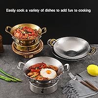 Vista 2 de SVRITE Sartén de acero inoxidable para paellas, sin recubrimiento, antiadherente, de 8, 9, 10, 11 pulgadas, sartén pequeña para fideos con doble