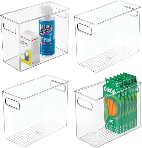 mDesign Contenedor alto de plástico para almacenamiento de oficina con asas, contenedores organizadores para armarios, cajones, escritorios, espacio