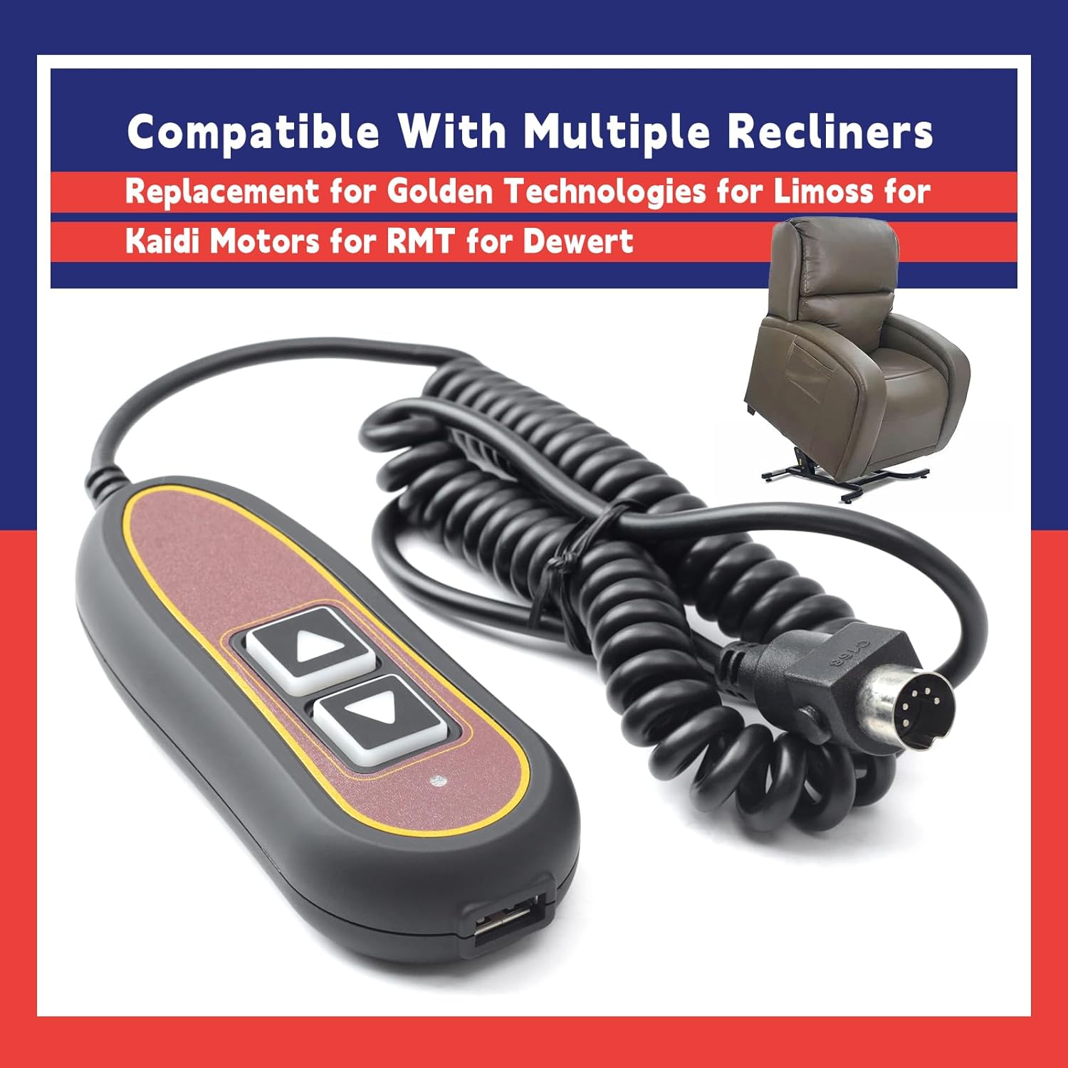 2 Button 5 Pin Remote ZK1200-HC Replacement for Golden for Limoss for Kaidi Motors for RMT for Dewert Hand Controller with Backlight and USB for Lift Chair Power Recliner