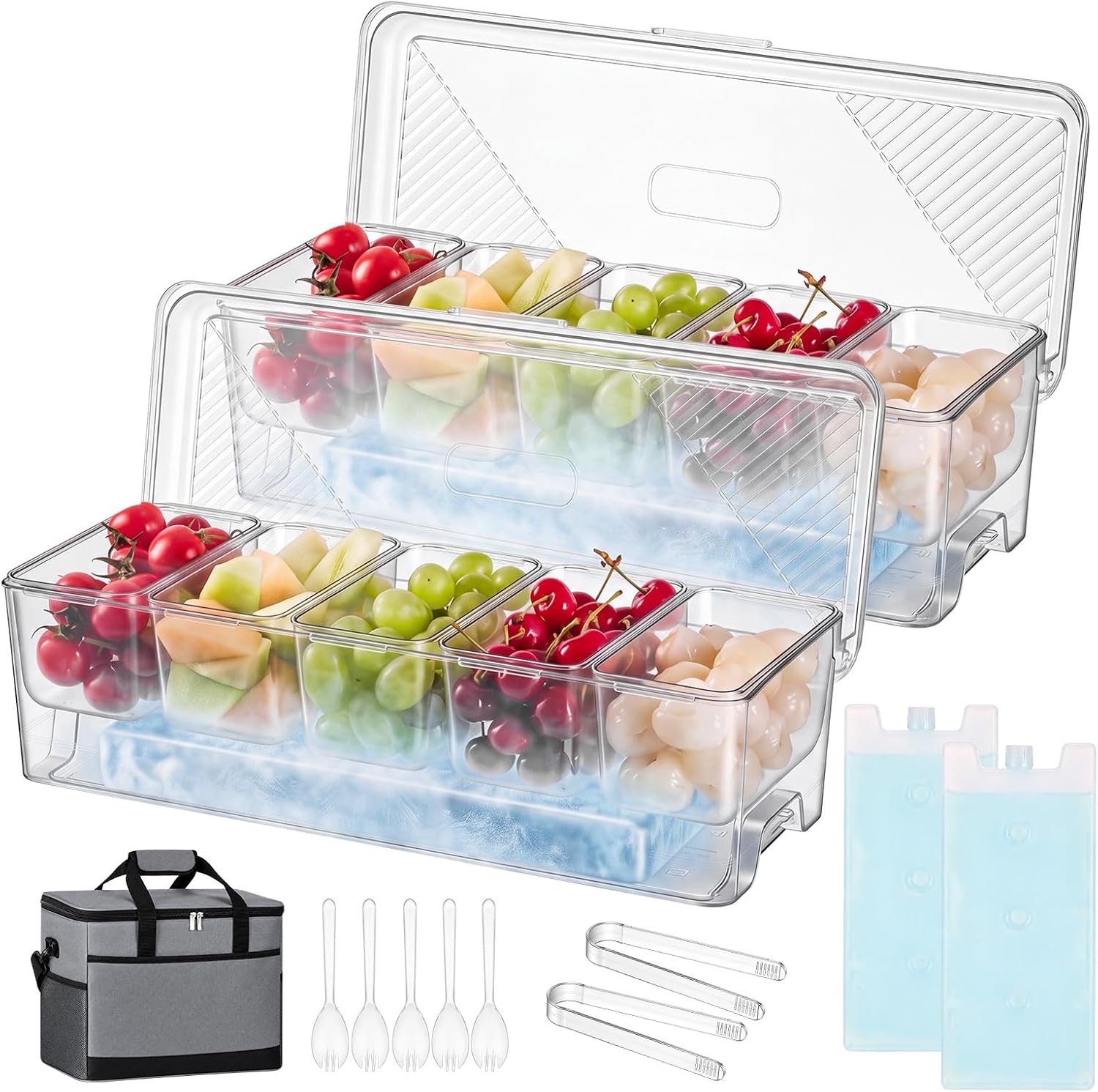 Patelai 2 Pack Chilled Condiment Box with Ice Pack and Insulated Bag