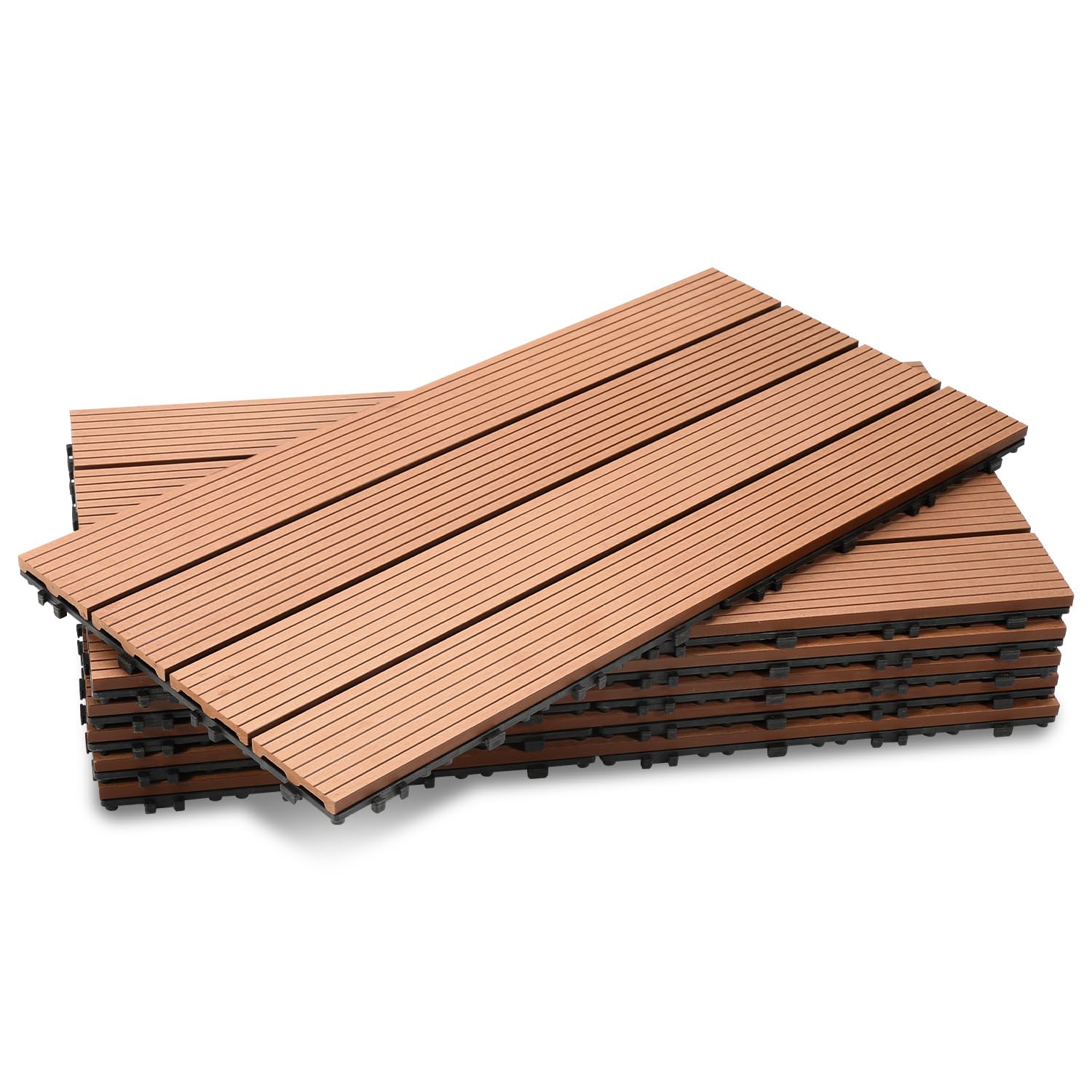Płytki WPC 60 x 30 cm, 12 sztuk / 2 m², brązowe, płytki tarasowe, system na klik, płytki o wyglądzie drewna, płytki na klik, na taras, balkon, kolor: brązowy