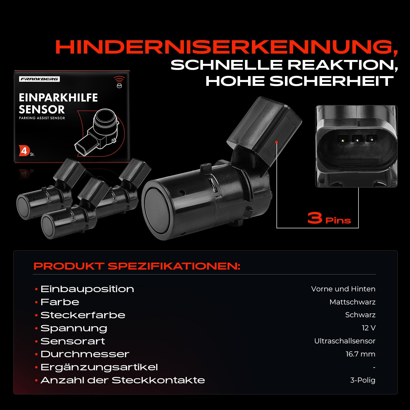 Frankberg 4x Parksensor Einparkhilfe Vorne Hinten 7H0919275A