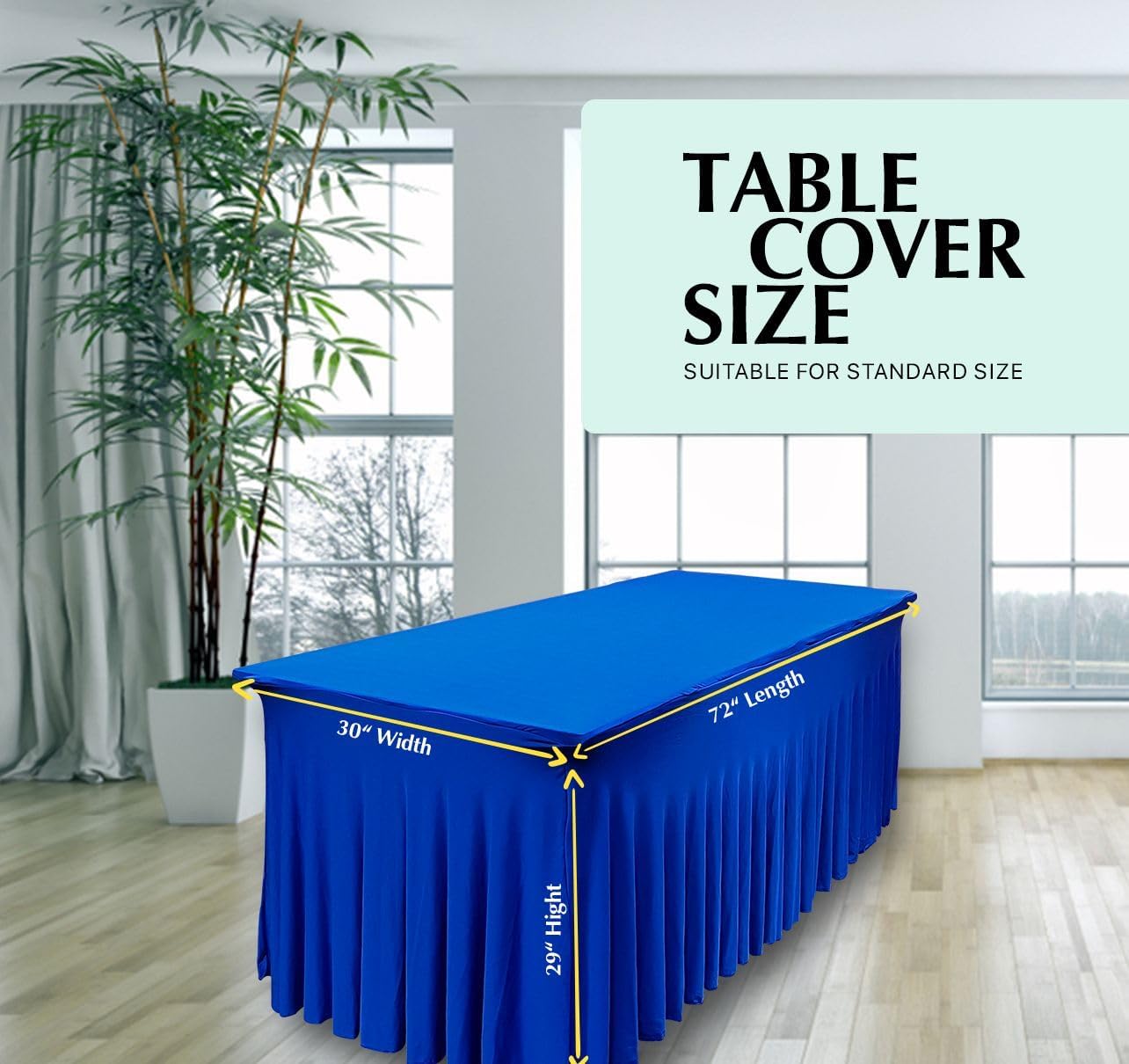 RNOONY 8ft Blue Table Skirt - Rectangle Table Cover with Stretch Spandex, Pleated Ruffles, Elastic Edge - Perfect for Banquets, Parties & Weddings