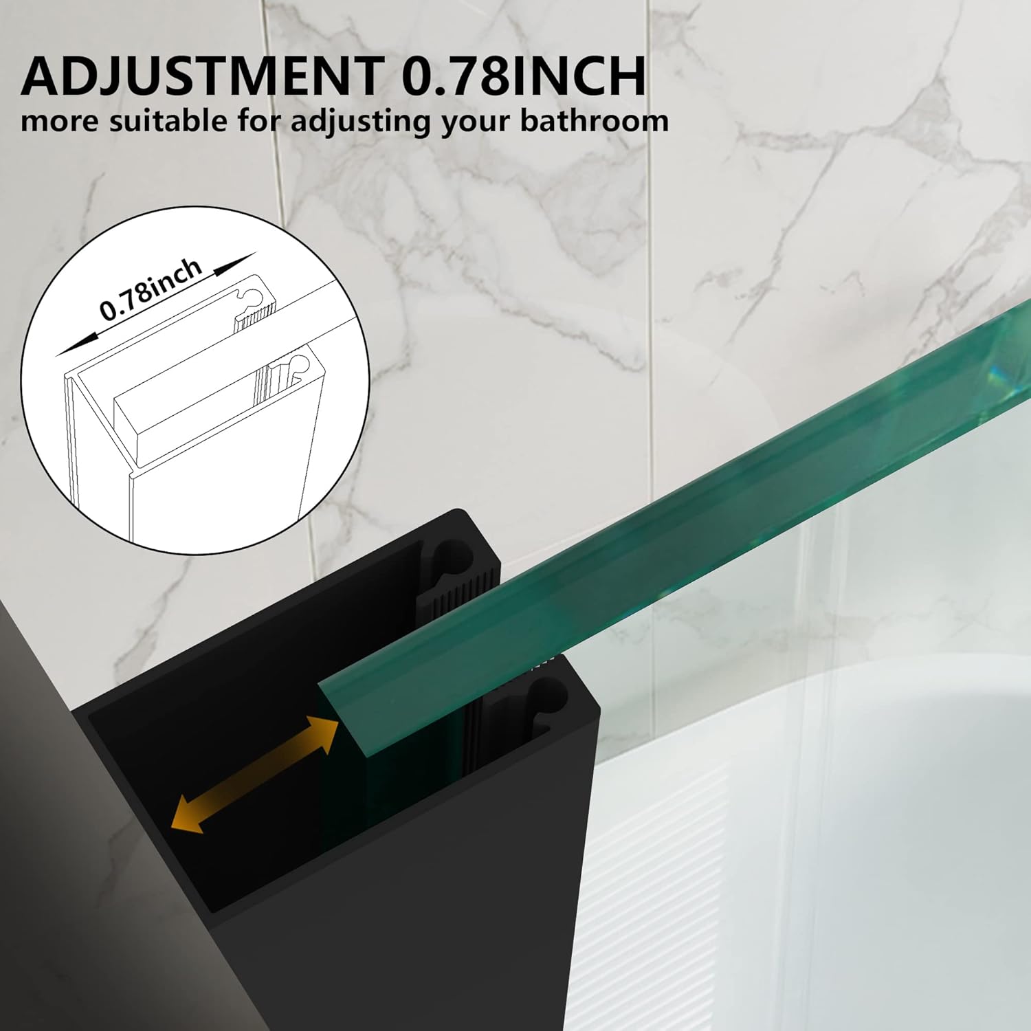 Bathroom Shower Door Screen, 34 in. W x 74 in. H Single Panel Frameless Shower Screen with Tempered Glass, for Bathroom and Bathtub, Clear Shower Door Screen with Matte Black Rods