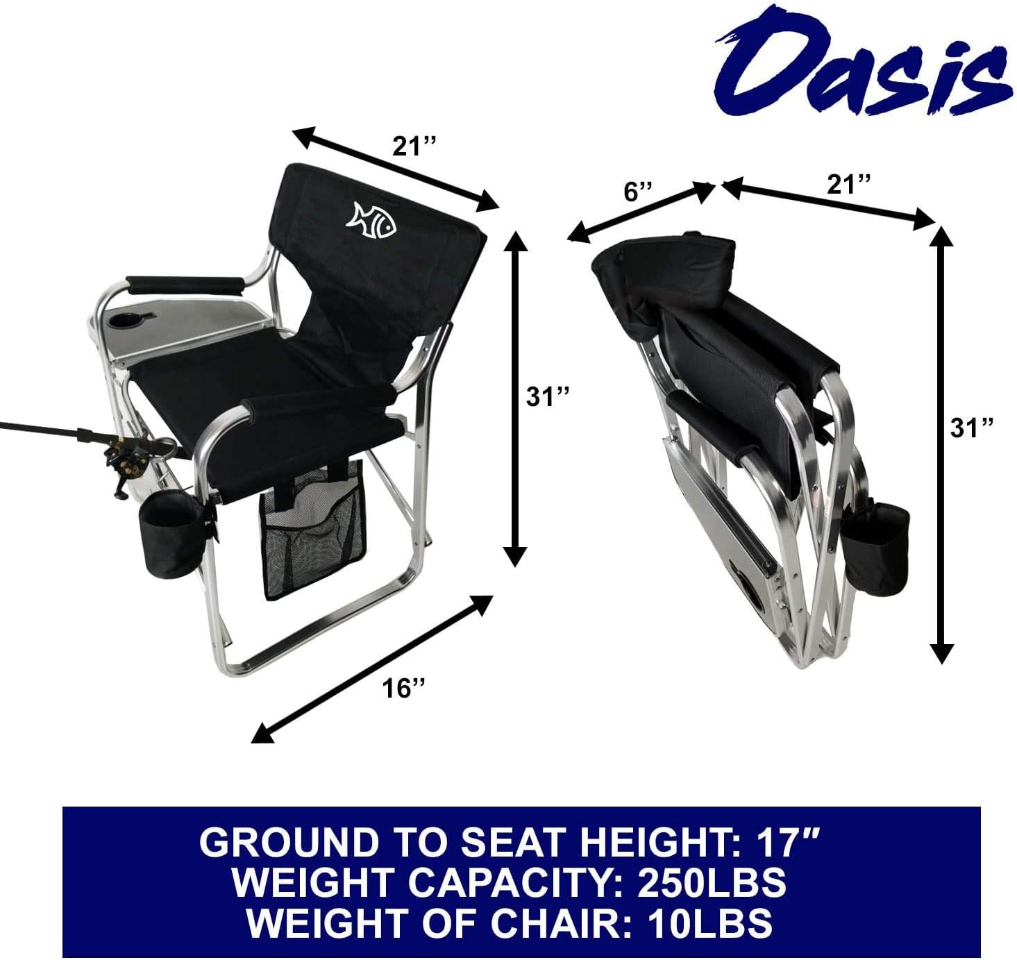 Oasis Premium Director Fishing Chair with Rod Holder - Folding Aluminum Chair