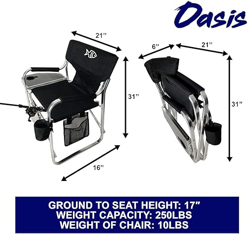 Miniatura 3 de Oasis Premium Director - Silla de pesca con soporte para caña, silla plegable de aluminio