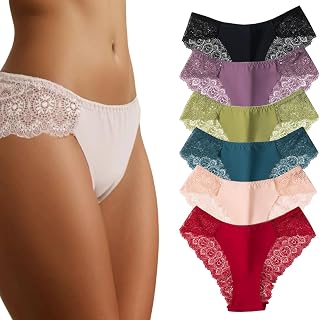 Sexy Soft Stretch Womens Underwear for Women Cheeky Bikini Lace Hipster Brief Panties for Ladies 6 Pack/black/purple/pink/red/bluegreen(XXL)