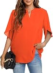 Funlingo Chemises casuales manches courtes pour femmes de l'été Col V Chiffon Robe Blouse Tops
