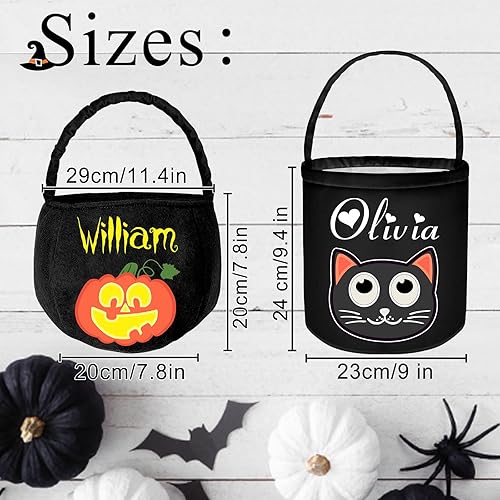 Miniatura 4 de Bolsas de Halloween personalizadas para truco o trato con nombre, cesta de Halloween personalizada para niños y niñas, Negro -, Personalizar