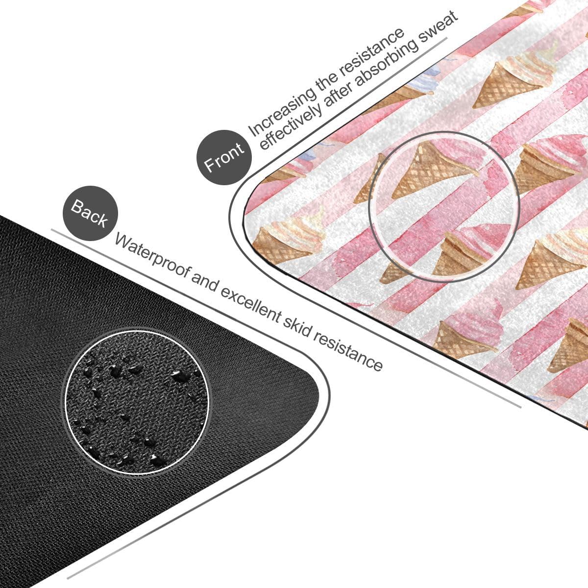ALAZA Watercolor Striped Ice Cream Cones Pattern Yoga Mat Non Slip Fitness Exercise Mat, Workout Mat for Yoga, Pilates and Floor Exercises