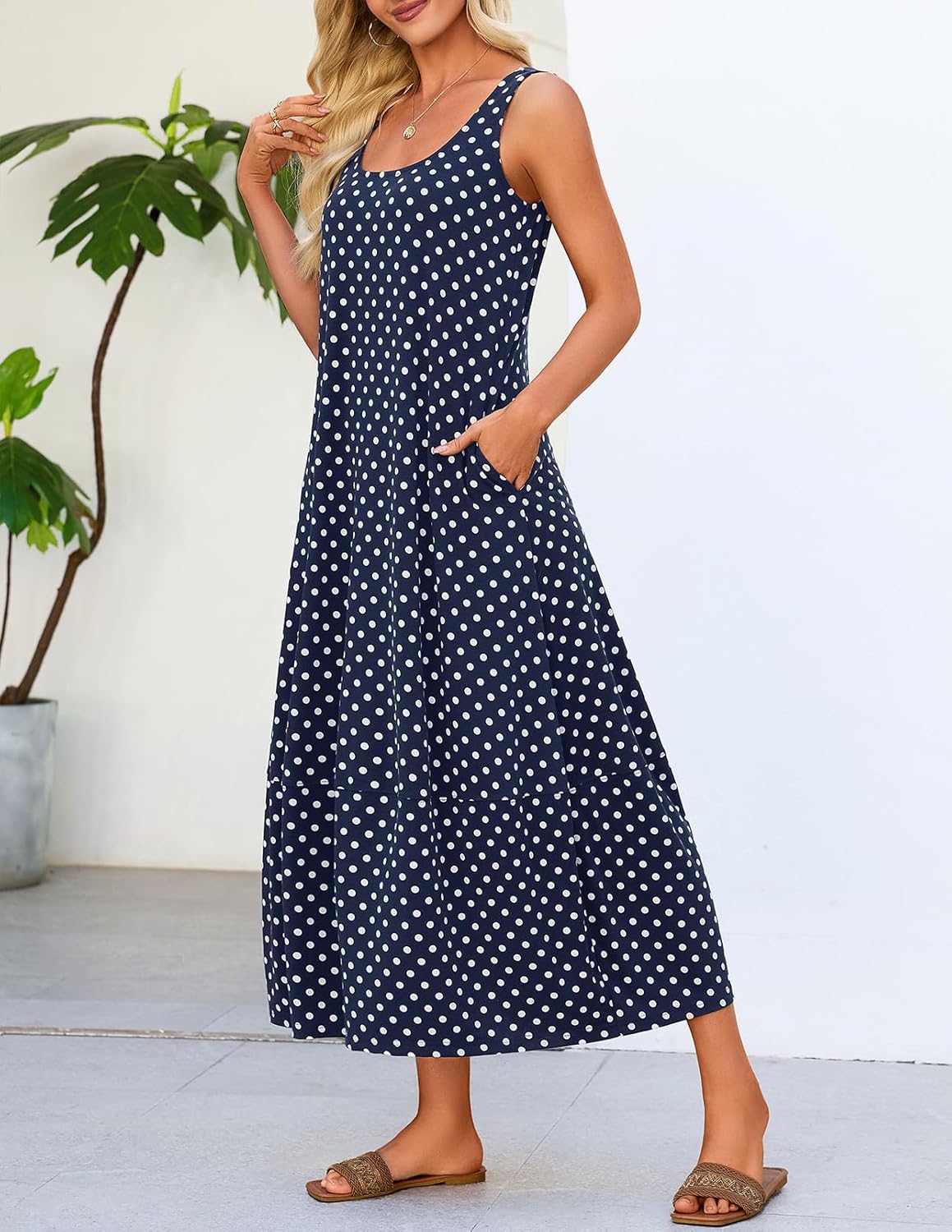 MEROKEETY Women's Boho Maxi Sundress 2026 Summer Beach Dress Scoop Neck Sleeveless Loose Tank Dress - Image 5