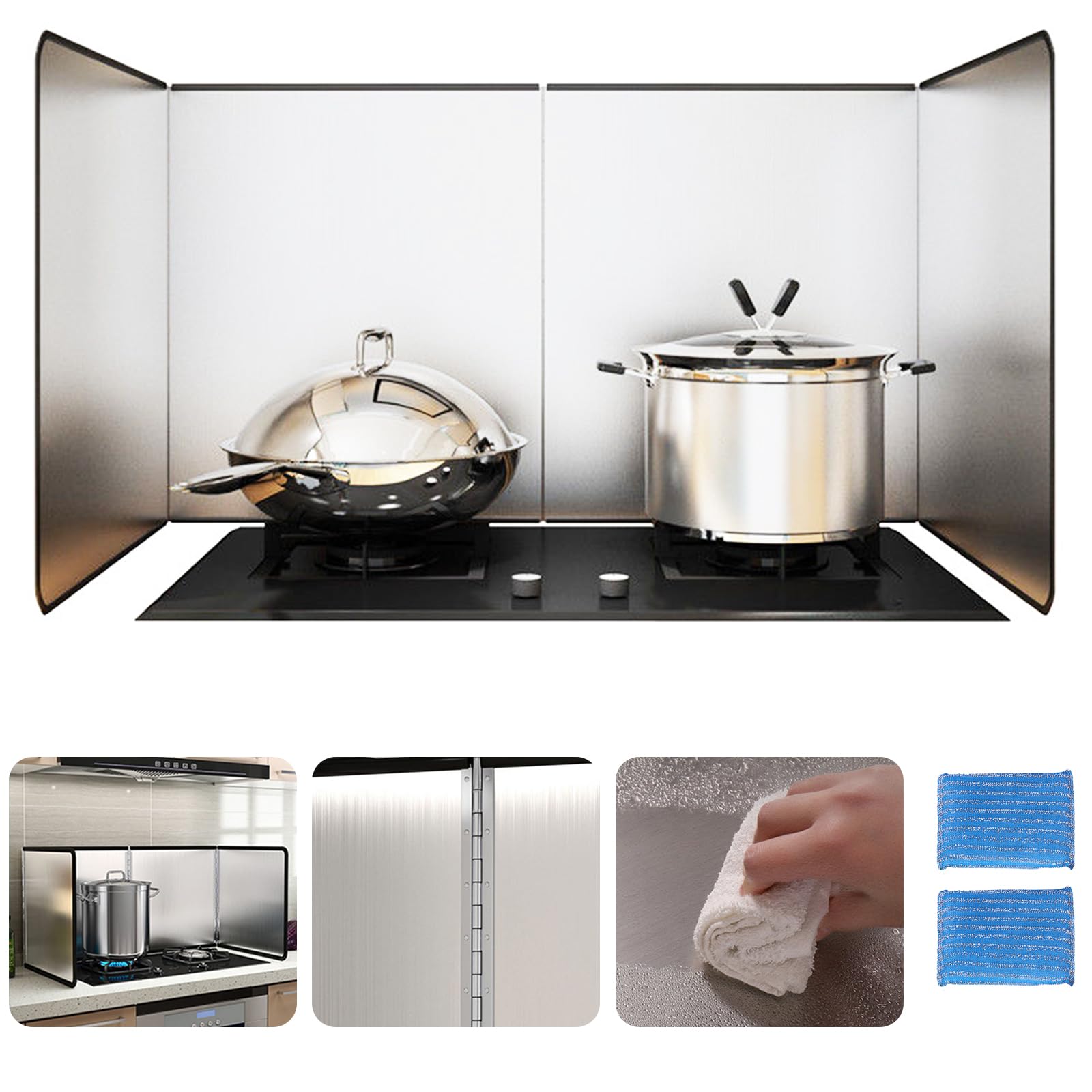 Plaque Anti-Éclaboussures De Cuisine Pliable, Pare-Éclaboussures En Acier Inoxydable À 3 Côtés, 80x40x30cm Bouclier Anti-Éclaboussures De Cuisine Pour Cuisinière, Fumée D'Huile Pare-Éclaboussures