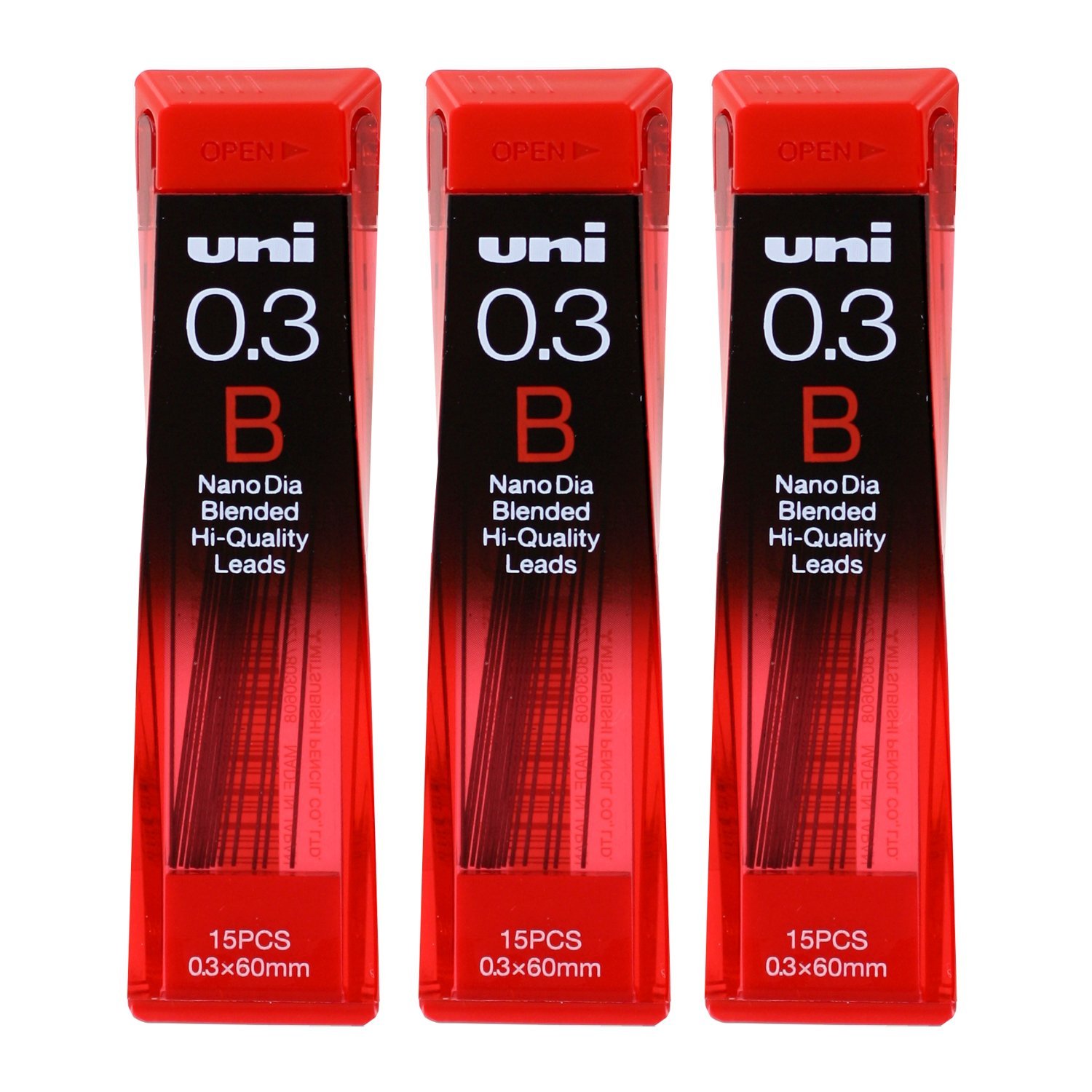 UniBall Nano Lead Mechanical Pencil Lead Refills, 0.3mm, B, Black Lead